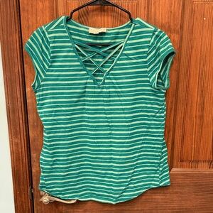 Teal Striped Women's Criss-Cross Top
